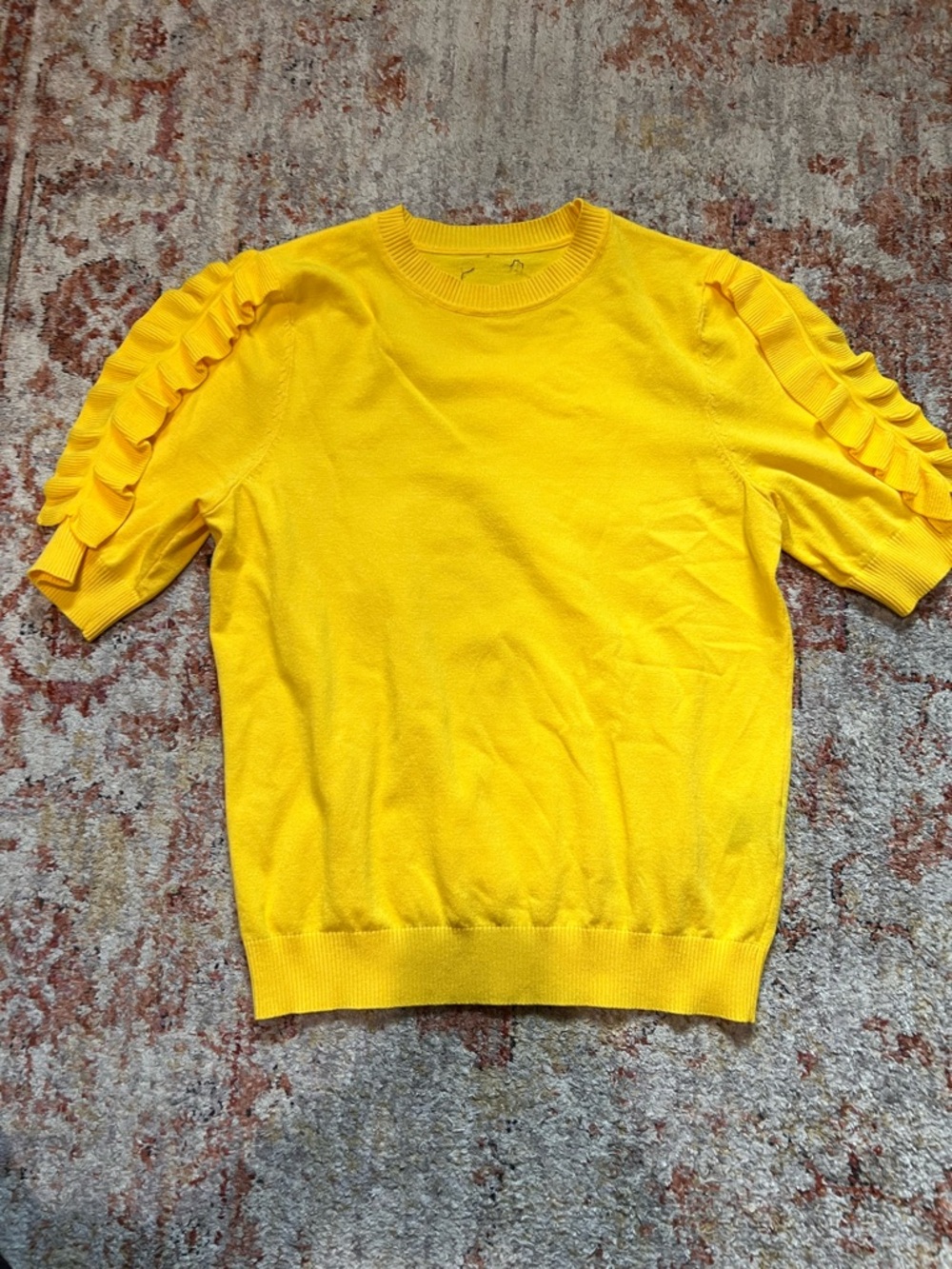 Who What Wear Bright Yellow Ruffle Sleeve Crewneck Sweater